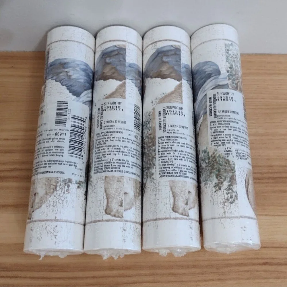 Sunworthy (4) 5Yds Blue Wings Angels Cherubs Cream Beige Wreath Wallpaper Border